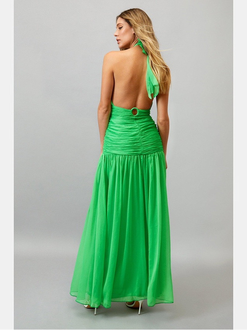 NWT Nasty Gal Neon Green Halter Backless Maxi Dress